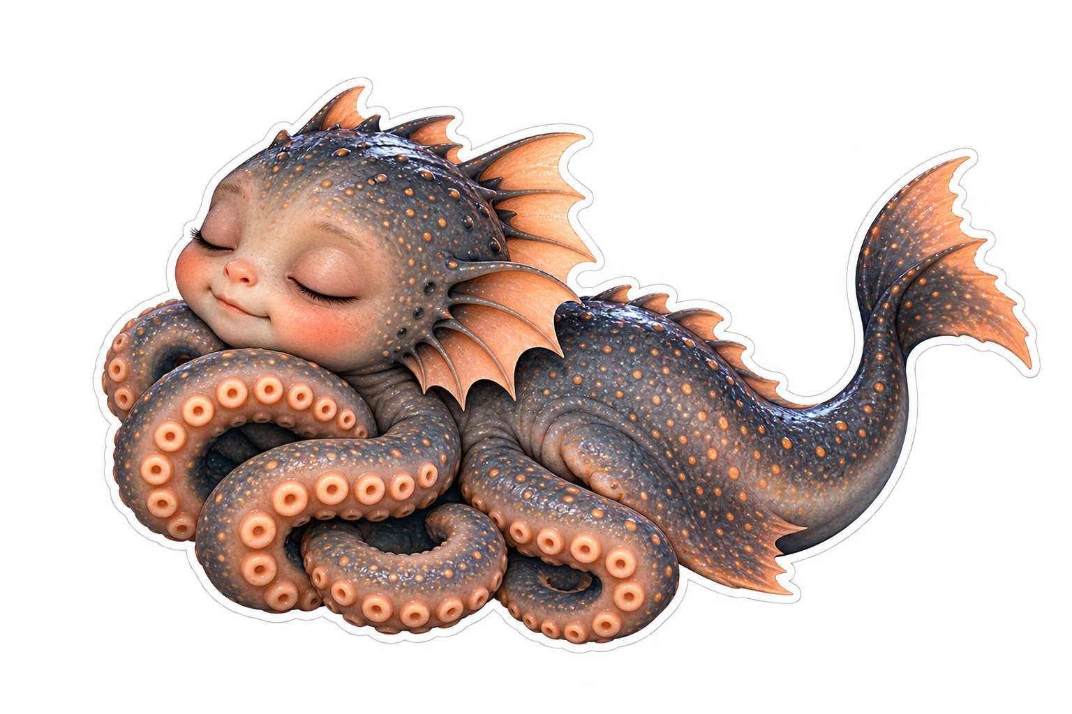 Moonfin sleeping peacefully with his tentacles tucked beneath his chin